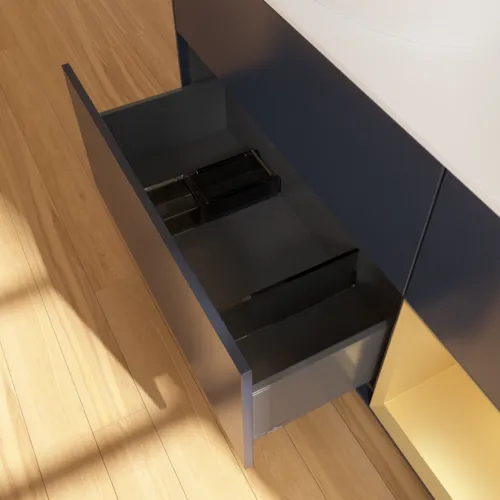 Picture of VILLEROY BOCH Finion Vanity unit, with lighting, 3 pull-out compartments, 1200 x 603 x 501 mm, Midnight Blue Matt Lacquer / Gold Matt Lacquer / Glass White Matt #GA51HFHG