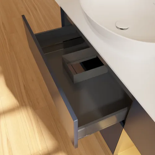 Picture of VILLEROY BOCH Finion Vanity unit, with lighting, 3 pull-out compartments, 1200 x 603 x 501 mm, Midnight Blue Matt Lacquer / Gold Matt Lacquer / Glass White Matt #GA51HFHG