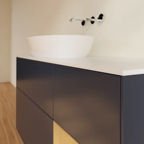 Picture of VILLEROY BOCH Finion Vanity unit, with lighting, 3 pull-out compartments, 1200 x 603 x 501 mm, Midnight Blue Matt Lacquer / Gold Matt Lacquer / Glass White Matt #GA51HFHG