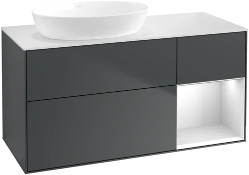 Bild von VILLEROY BOCH Finion Waschbeckenunterschrank, mit Beleuchtung, 3 Auszüge, 1200 x 603 x 501 mm, Midnight Blue Matt Lacquer / White Matt Lacquer / Glass White Matt #GA51MTHG