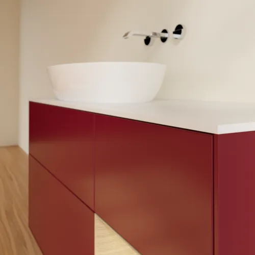 Bild von VILLEROY BOCH Finion Waschbeckenunterschrank, mit Beleuchtung, 3 Auszüge, 1200 x 603 x 501 mm, Peony Matt Lacquer / Oak Veneer / Glass White Matt #GA51PCHB