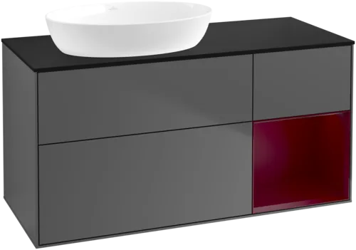 Bild von VILLEROY BOCH Finion Waschbeckenunterschrank, mit Beleuchtung, 3 Auszüge, 1200 x 603 x 501 mm, Anthracite Matt Lacquer / Peony Matt Lacquer / Glass Black Matt #GA52HBGK