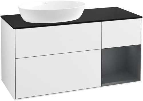Bild von VILLEROY BOCH Finion Waschbeckenunterschrank, mit Beleuchtung, 3 Auszüge, 1200 x 603 x 501 mm, Glossy White Lacquer / Midnight Blue Matt Lacquer / Glass Black Matt #GA52HGGF