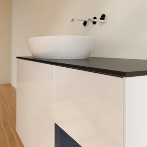 Bild von VILLEROY BOCH Finion Waschbeckenunterschrank, mit Beleuchtung, 3 Auszüge, 1200 x 603 x 501 mm, Glossy White Lacquer / Midnight Blue Matt Lacquer / Glass Black Matt #GA52HGGF