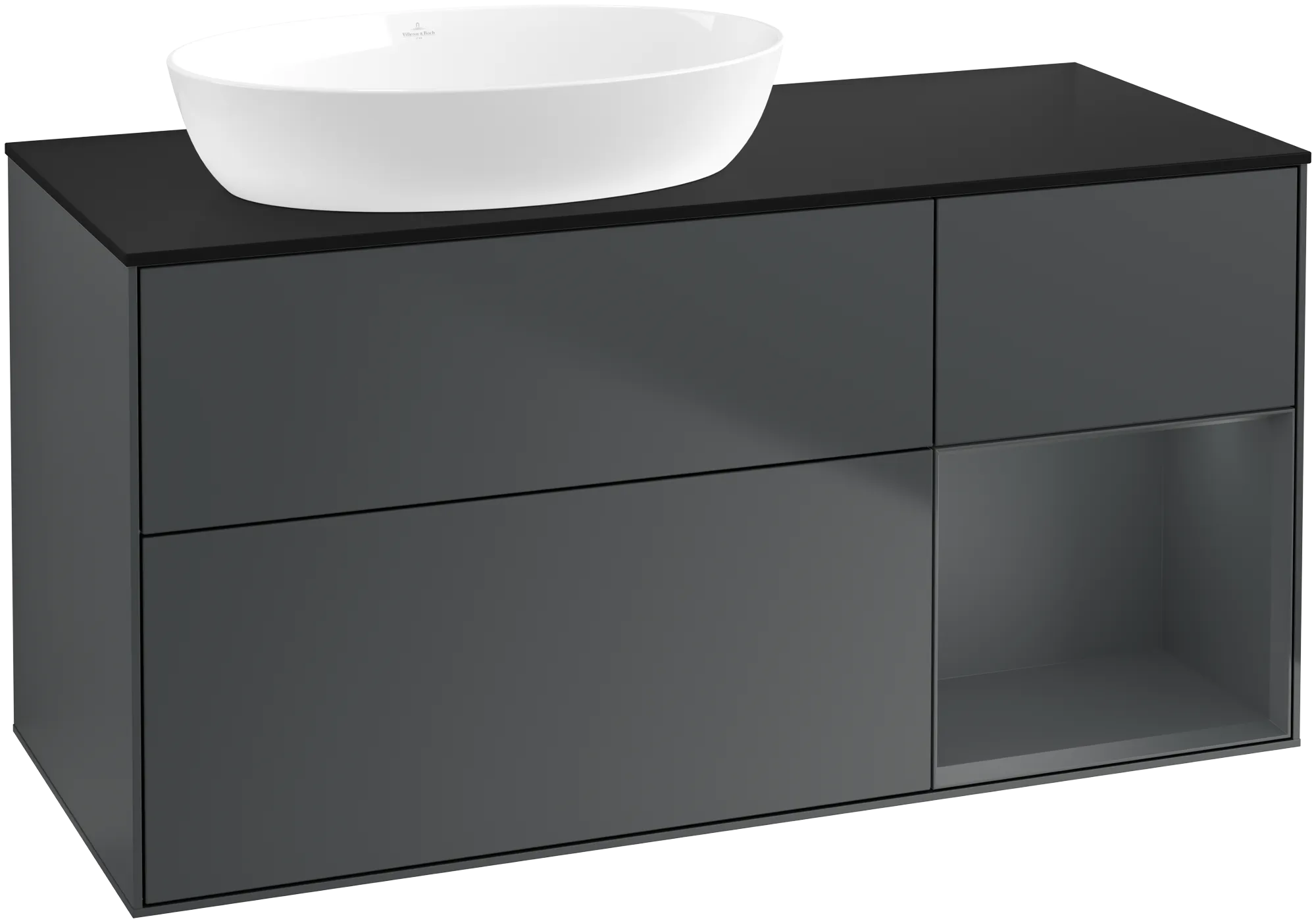Bild von VILLEROY BOCH Finion Waschbeckenunterschrank, mit Beleuchtung, 3 Auszüge, 1200 x 603 x 501 mm, Midnight Blue Matt Lacquer / Midnight Blue Matt Lacquer / Glass Black Matt #GA52HGHG