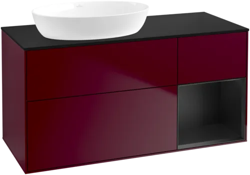 Bild von VILLEROY BOCH Finion Waschbeckenunterschrank, mit Beleuchtung, 3 Auszüge, 1200 x 603 x 501 mm, Peony Matt Lacquer / Black Matt Lacquer / Glass Black Matt #GA52PDHB