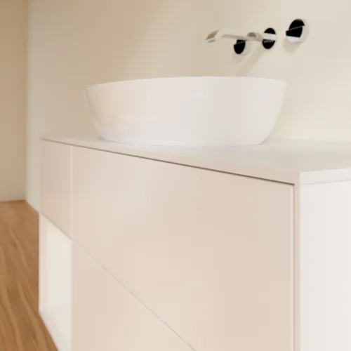 Bild von VILLEROY BOCH Finion Waschbeckenunterschrank, mit Beleuchtung, 3 Auszüge, 1200 x 603 x 501 mm, White Matt Lacquer / Glossy White Lacquer / Glass White Matt #GA61GFMT