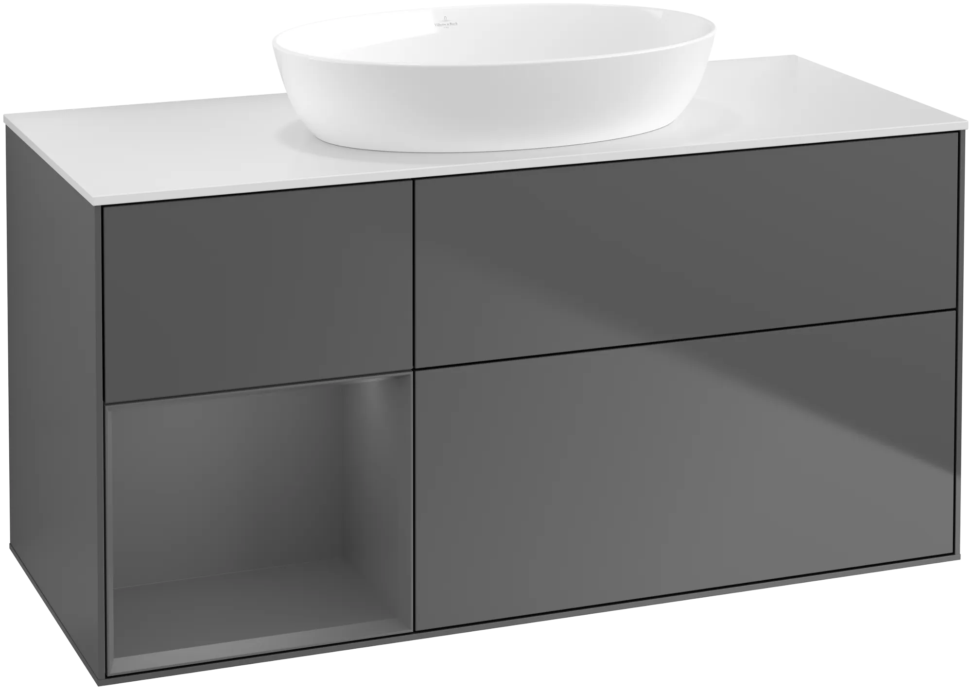 Bild von VILLEROY BOCH Finion Waschbeckenunterschrank, mit Beleuchtung, 3 Auszüge, 1200 x 603 x 501 mm, Anthracite Matt Lacquer / Anthracite Matt Lacquer / Glass White Matt #GA61GKGK