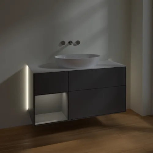 Obrázek VILLEROY BOCH Finion Vanity unit, with lighting, 3 pull-out compartments, 1200 x 603 x 501 mm, Anthracite Matt Lacquer / Anthracite Matt Lacquer / Glass White Matt #GA61GKGK