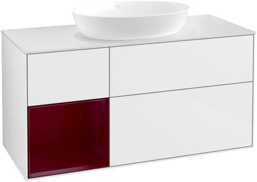 Bild von VILLEROY BOCH Finion Waschbeckenunterschrank, mit Beleuchtung, 3 Auszüge, 1200 x 603 x 501 mm, Glossy White Lacquer / Peony Matt Lacquer / Glass White Matt #GA61HBGF