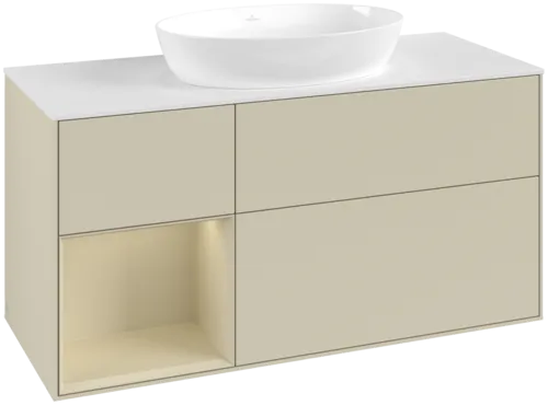 Bild von VILLEROY BOCH Finion Waschbeckenunterschrank, mit Beleuchtung, 3 Auszüge, 1200 x 603 x 501 mm, Silk Grey Matt Lacquer / Silk Grey Matt Lacquer / Glass White Matt #GA61HJHJ