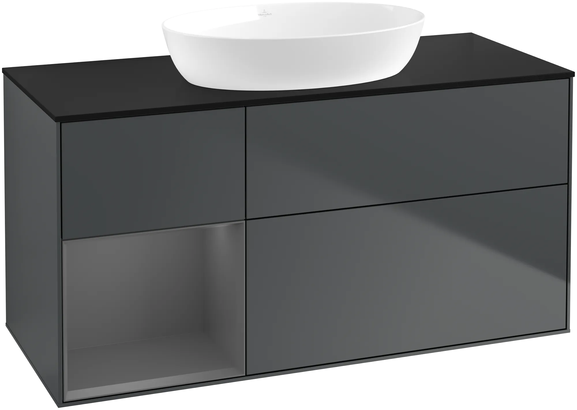 Bild von VILLEROY BOCH Finion Waschbeckenunterschrank, mit Beleuchtung, 3 Auszüge, 1200 x 603 x 501 mm, Midnight Blue Matt Lacquer / Anthracite Matt Lacquer / Glass Black Matt #GA62GKHG