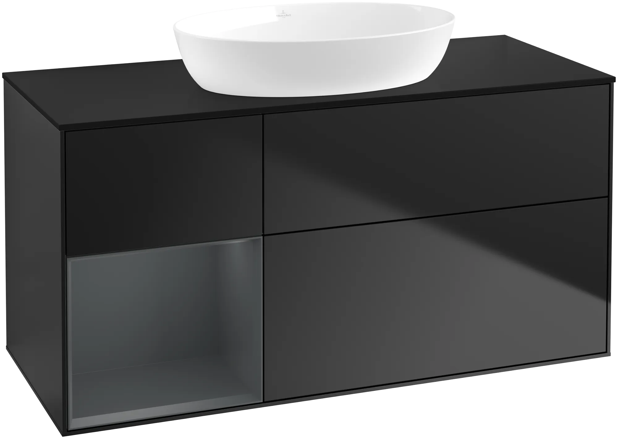 Bild von VILLEROY BOCH Finion Waschbeckenunterschrank, mit Beleuchtung, 3 Auszüge, 1200 x 603 x 501 mm, Black Matt Lacquer / Midnight Blue Matt Lacquer / Glass Black Matt #GA62HGPD