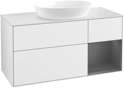 Bild von VILLEROY BOCH Finion Waschbeckenunterschrank, mit Beleuchtung, 3 Auszüge, 1200 x 603 x 501 mm, Glossy White Lacquer / Anthracite Matt Lacquer / Glass White Matt #GA71GKGF