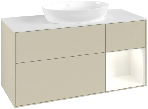 Bild von VILLEROY BOCH Finion Waschbeckenunterschrank, mit Beleuchtung, 3 Auszüge, 1200 x 603 x 501 mm, Silk Grey Matt Lacquer / Glossy White Lacquer / Glass White Matt #GA71GFHJ