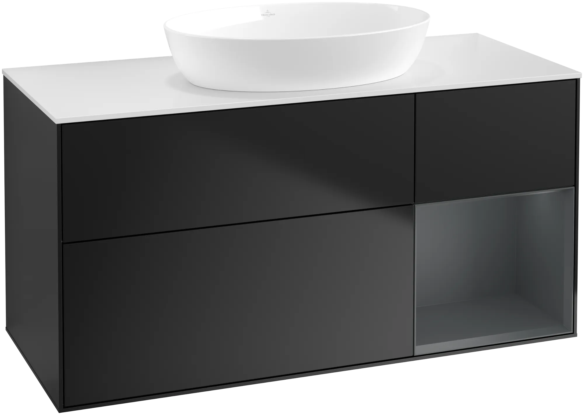 Bild von VILLEROY BOCH Finion Waschbeckenunterschrank, mit Beleuchtung, 3 Auszüge, 1200 x 603 x 501 mm, Black Matt Lacquer / Midnight Blue Matt Lacquer / Glass White Matt #GA71HGPD
