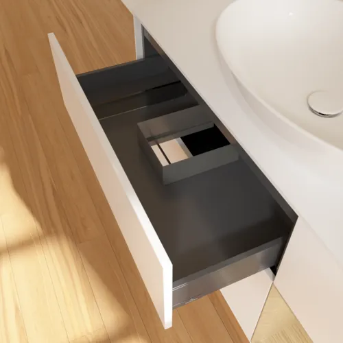 Bild von VILLEROY BOCH Finion Waschbeckenunterschrank, mit Beleuchtung, 3 Auszüge, 1200 x 603 x 501 mm, White Matt Lacquer / Oak Veneer / Glass White Matt #GA71PCMT