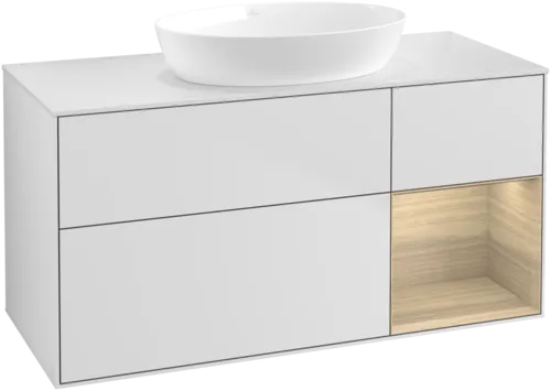 Bild von VILLEROY BOCH Finion Waschbeckenunterschrank, mit Beleuchtung, 3 Auszüge, 1200 x 603 x 501 mm, White Matt Lacquer / Oak Veneer / Glass White Matt #GA71PCMT