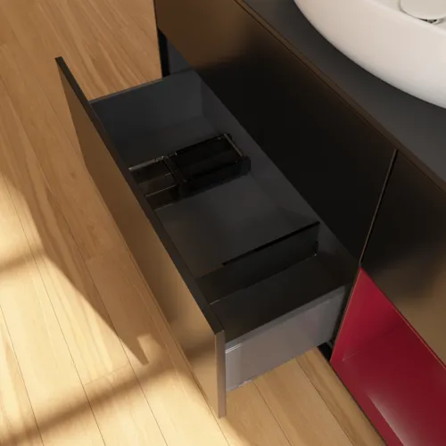 Bild von VILLEROY BOCH Finion Waschbeckenunterschrank, mit Beleuchtung, 3 Auszüge, 1200 x 603 x 501 mm, Black Matt Lacquer / Peony Matt Lacquer / Glass Black Matt #GA72HBPD