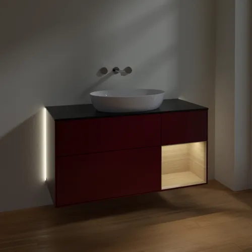 Bild von VILLEROY BOCH Finion Waschbeckenunterschrank, mit Beleuchtung, 3 Auszüge, 1200 x 603 x 501 mm, Peony Matt Lacquer / Oak Veneer / Glass Black Matt #GA72PCHB