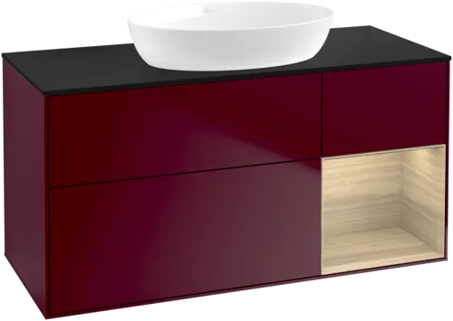 Bild von VILLEROY BOCH Finion Waschbeckenunterschrank, mit Beleuchtung, 3 Auszüge, 1200 x 603 x 501 mm, Peony Matt Lacquer / Oak Veneer / Glass Black Matt #GA72PCHB