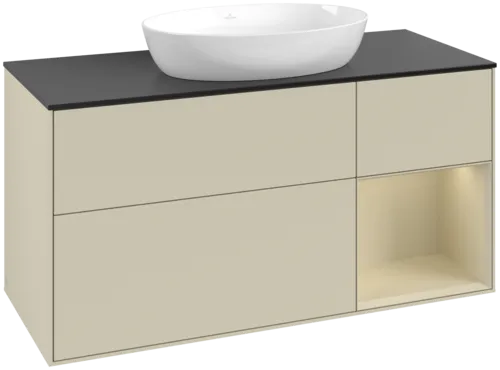 Bild von VILLEROY BOCH Finion Waschbeckenunterschrank, mit Beleuchtung, 3 Auszüge, 1200 x 603 x 501 mm, Silk Grey Matt Lacquer / Silk Grey Matt Lacquer / Glass Black Matt #GA72HJHJ