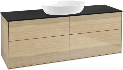 Bild von VILLEROY BOCH Finion Waschbeckenunterschrank, mit Beleuchtung, 4 Auszüge, 1600 x 603 x 501 mm, Oak Veneer / Glass Black Matt #GA9200PC