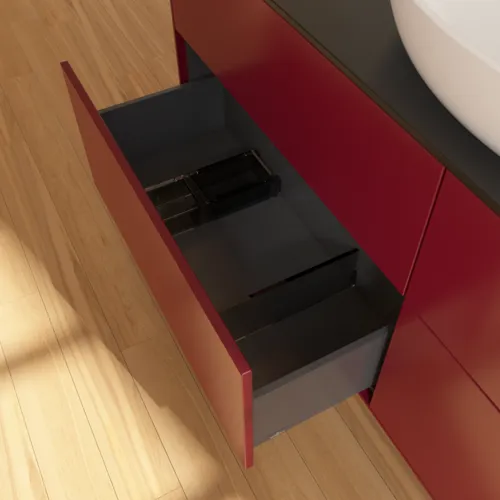 Bild von VILLEROY BOCH Finion Waschbeckenunterschrank, mit Beleuchtung, 4 Auszüge, 1600 x 603 x 501 mm, Peony Matt Lacquer / Glass Black Matt #GA9200HB