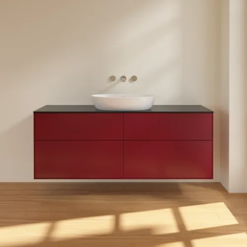 Bild von VILLEROY BOCH Finion Waschbeckenunterschrank, mit Beleuchtung, 4 Auszüge, 1600 x 603 x 501 mm, Peony Matt Lacquer / Glass Black Matt #GA9200HB