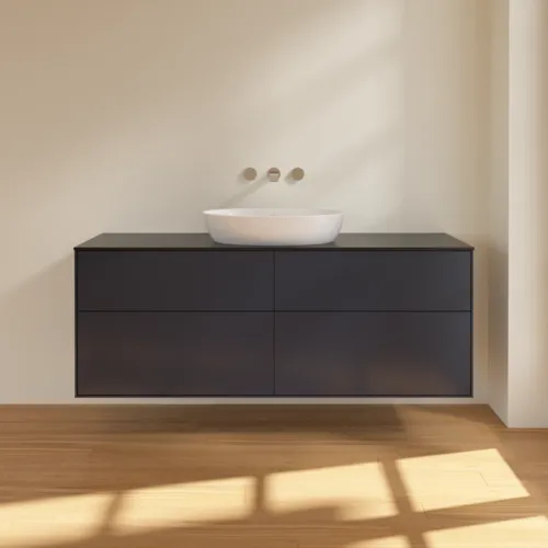 Bild von VILLEROY BOCH Finion Waschbeckenunterschrank, mit Beleuchtung, 4 Auszüge, 1600 x 603 x 501 mm, Midnight Blue Matt Lacquer / Glass Black Matt #GA9200HG