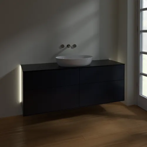 Bild von VILLEROY BOCH Finion Waschbeckenunterschrank, mit Beleuchtung, 4 Auszüge, 1600 x 603 x 501 mm, Midnight Blue Matt Lacquer / Glass Black Matt #GA9200HG