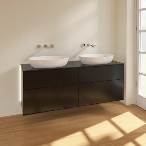 Bild von VILLEROY BOCH Finion Waschbeckenunterschrank, mit Beleuchtung, 4 Auszüge, 1600 x 603 x 501 mm, Black Matt Lacquer / Glass Black Matt #GA8200PD