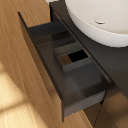 Bild von VILLEROY BOCH Finion Waschbeckenunterschrank, mit Beleuchtung, 4 Auszüge, 1600 x 603 x 501 mm, Black Matt Lacquer / Glass Black Matt #GA8200PD