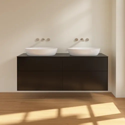 Bild von VILLEROY BOCH Finion Waschbeckenunterschrank, mit Beleuchtung, 4 Auszüge, 1600 x 603 x 501 mm, Black Matt Lacquer / Glass Black Matt #GA8200PD