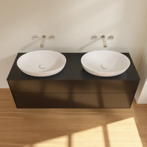 Bild von VILLEROY BOCH Finion Waschbeckenunterschrank, mit Beleuchtung, 4 Auszüge, 1600 x 603 x 501 mm, Black Matt Lacquer / Glass Black Matt #GA8200PD
