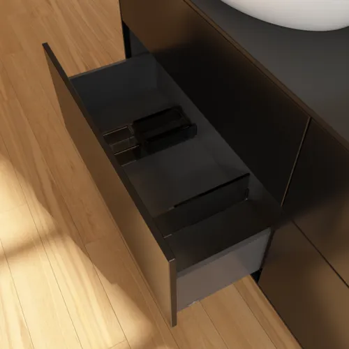 Bild von VILLEROY BOCH Finion Waschbeckenunterschrank, mit Beleuchtung, 4 Auszüge, 1600 x 603 x 501 mm, Black Matt Lacquer / Glass Black Matt #GA8200PD