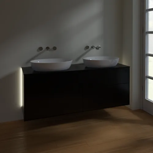 Bild von VILLEROY BOCH Finion Waschbeckenunterschrank, mit Beleuchtung, 4 Auszüge, 1600 x 603 x 501 mm, Black Matt Lacquer / Glass Black Matt #GA8200PD