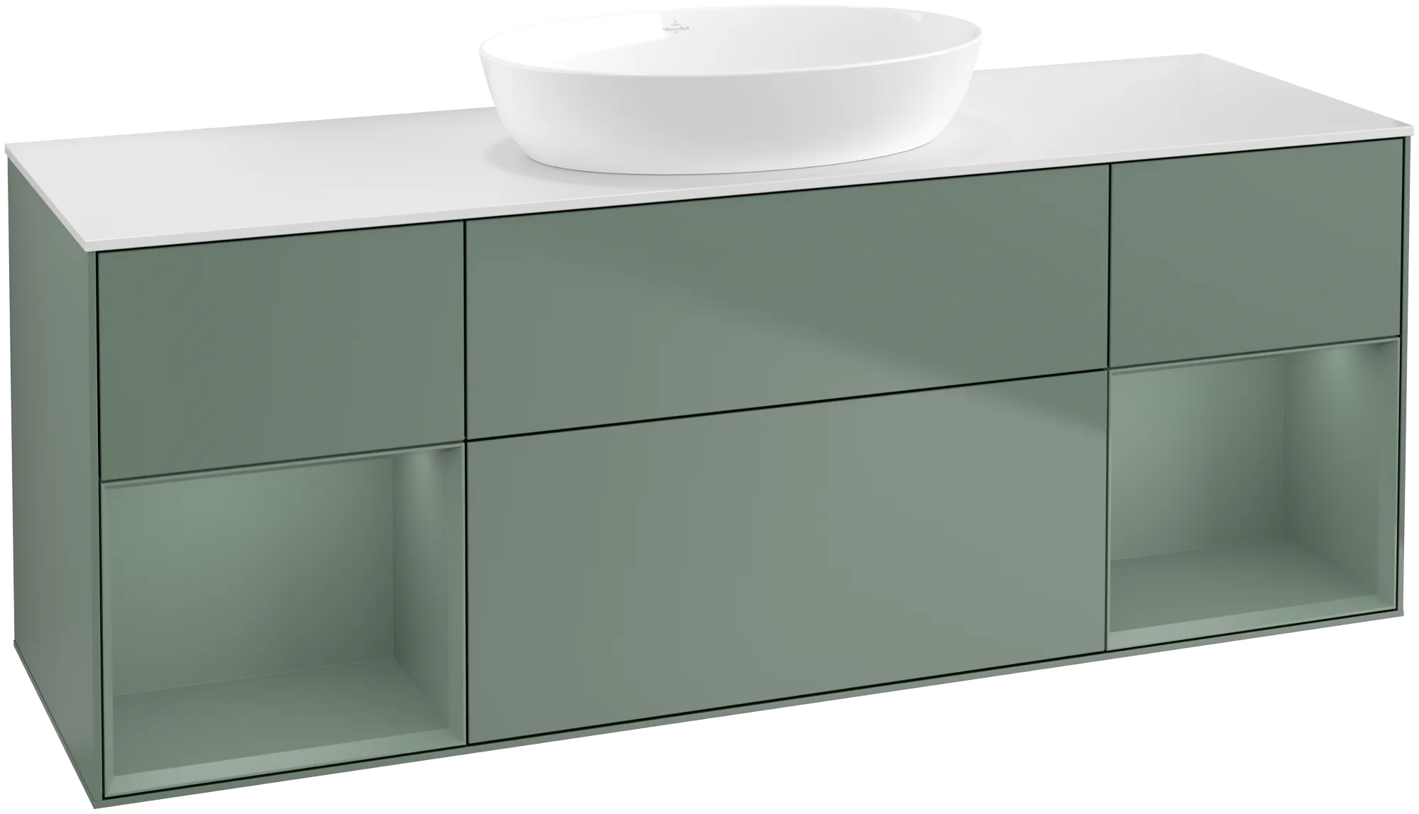 Bild von VILLEROY BOCH Finion Waschbeckenunterschrank, mit Beleuchtung, 4 Auszüge, 1600 x 603 x 501 mm, Olive Matt Lacquer / Olive Matt Lacquer / Glass White Matt #GD01GMGM