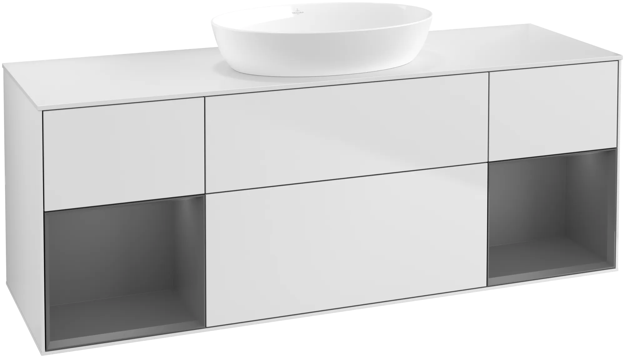 Bild von VILLEROY BOCH Finion Waschbeckenunterschrank, mit Beleuchtung, 4 Auszüge, 1600 x 603 x 501 mm, White Matt Lacquer / Anthracite Matt Lacquer / Glass White Matt #GD01GKMT