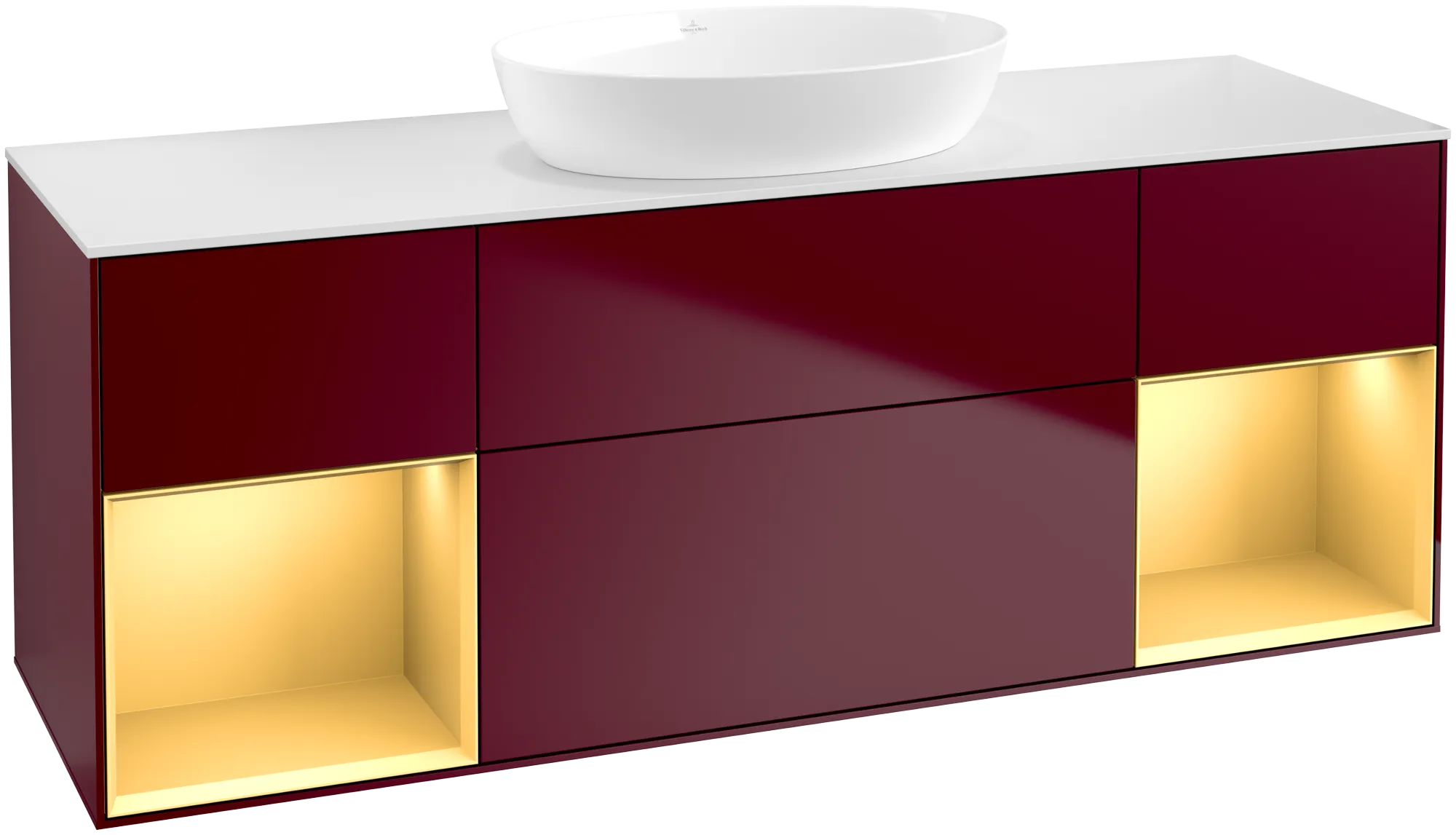 Bild von VILLEROY BOCH Finion Waschbeckenunterschrank, mit Beleuchtung, 4 Auszüge, 1600 x 603 x 501 mm, Peony Matt Lacquer / Gold Matt Lacquer / Glass White Matt #GD01HFHB