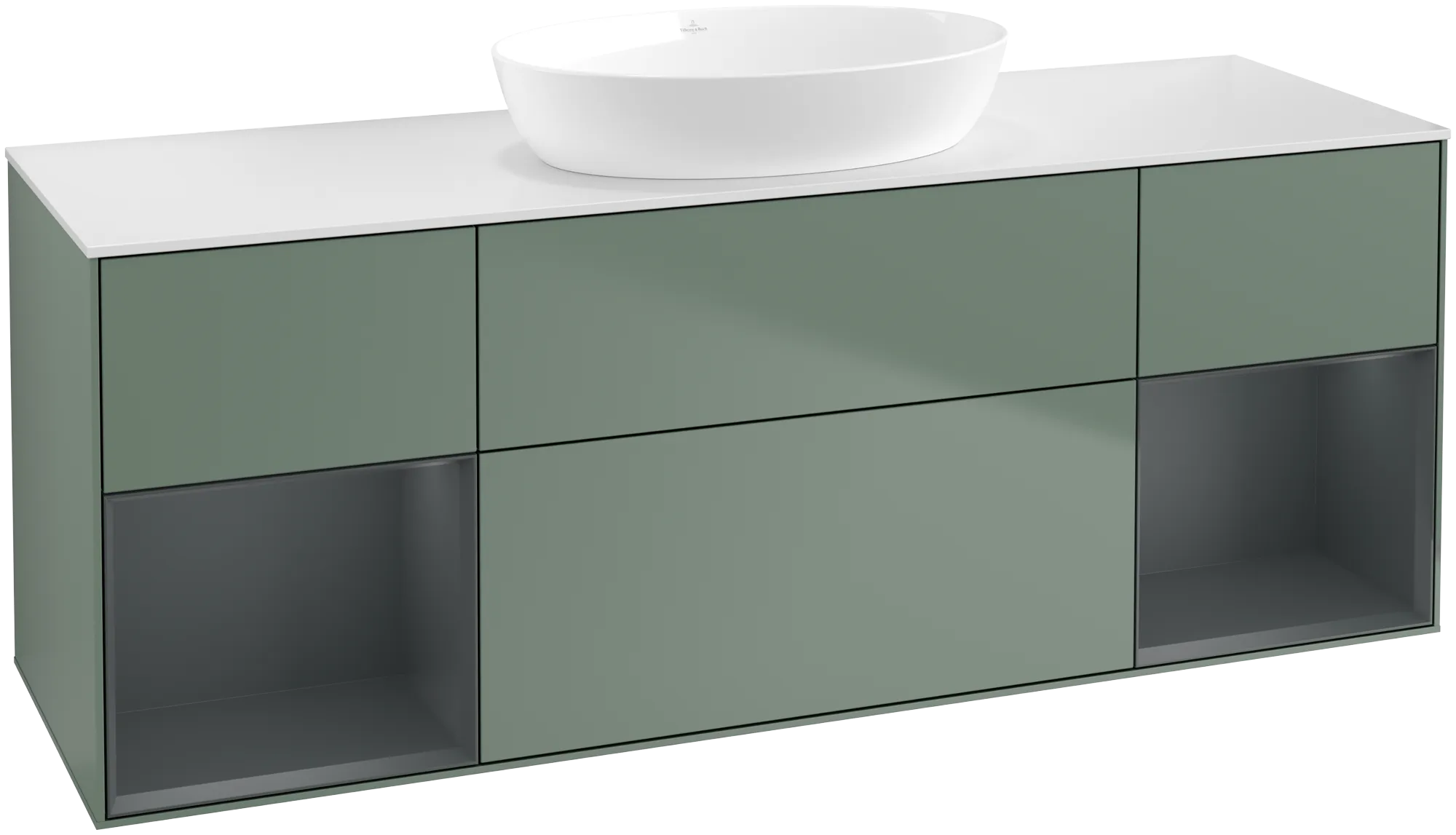 Bild von VILLEROY BOCH Finion Waschbeckenunterschrank, mit Beleuchtung, 4 Auszüge, 1600 x 603 x 501 mm, Olive Matt Lacquer / Midnight Blue Matt Lacquer / Glass White Matt #GD01HGGM