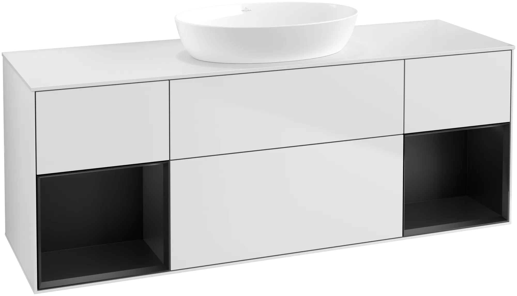 Bild von VILLEROY BOCH Finion Waschbeckenunterschrank, mit Beleuchtung, 4 Auszüge, 1600 x 603 x 501 mm, White Matt Lacquer / Black Matt Lacquer / Glass White Matt #GD01PDMT