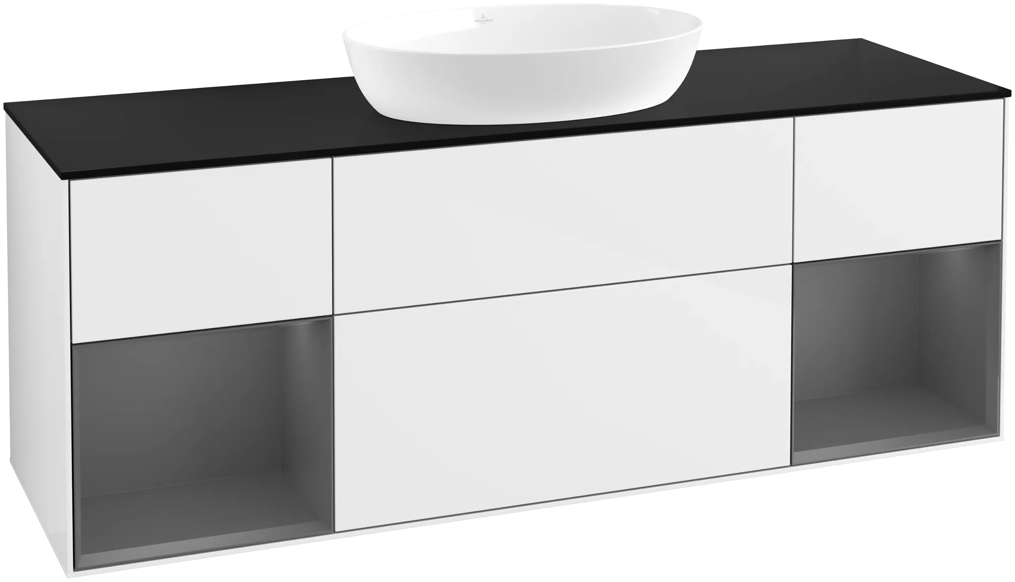 Bild von VILLEROY BOCH Finion Waschbeckenunterschrank, mit Beleuchtung, 4 Auszüge, 1600 x 603 x 501 mm, Glossy White Lacquer / Anthracite Matt Lacquer / Glass Black Matt #GD02GKGF