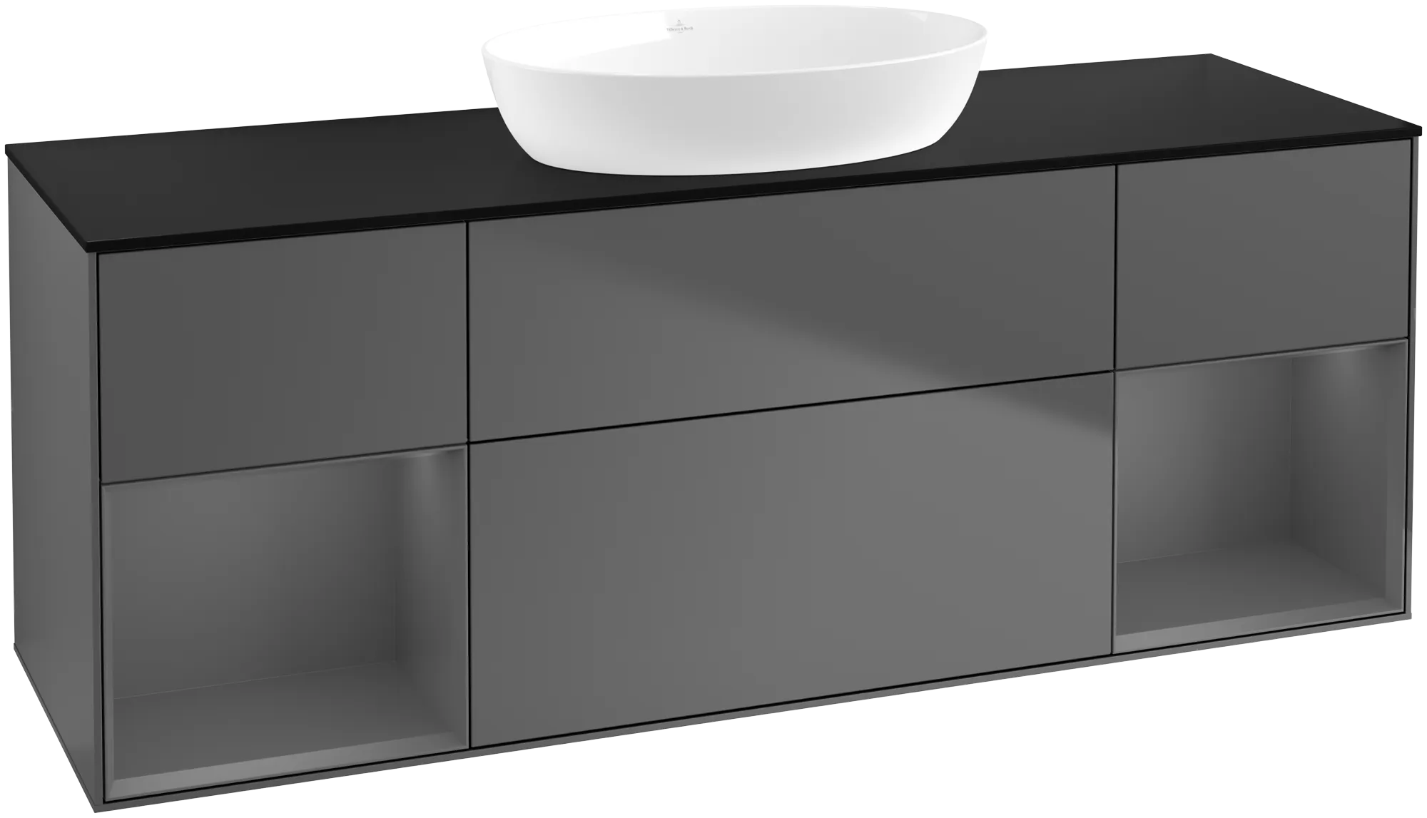 Bild von VILLEROY BOCH Finion Waschbeckenunterschrank, mit Beleuchtung, 4 Auszüge, 1600 x 603 x 501 mm, Anthracite Matt Lacquer / Anthracite Matt Lacquer / Glass Black Matt #GD02GKGK