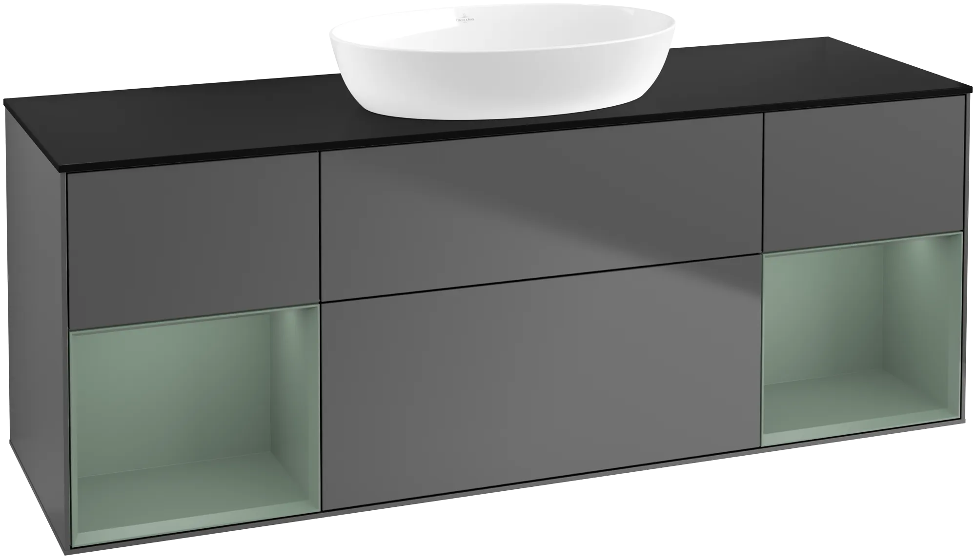 Bild von VILLEROY BOCH Finion Waschbeckenunterschrank, mit Beleuchtung, 4 Auszüge, 1600 x 603 x 501 mm, Anthracite Matt Lacquer / Olive Matt Lacquer / Glass Black Matt #GD02GMGK