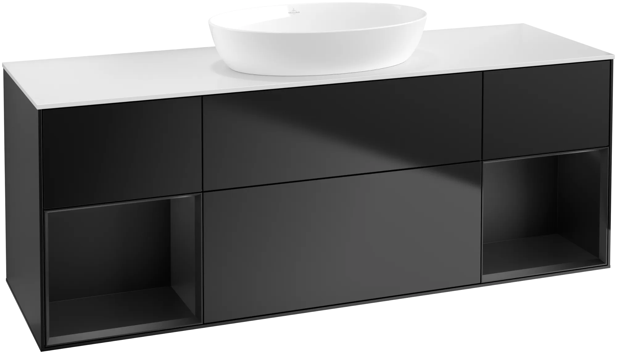 Bild von VILLEROY BOCH Finion Waschbeckenunterschrank, mit Beleuchtung, 4 Auszüge, 1600 x 603 x 501 mm, Black Matt Lacquer / Black Matt Lacquer / Glass White Matt #GD01PDPD