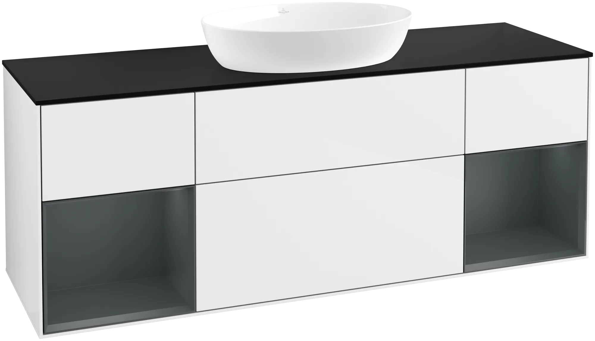 Bild von VILLEROY BOCH Finion Waschbeckenunterschrank, mit Beleuchtung, 4 Auszüge, 1600 x 603 x 501 mm, Glossy White Lacquer / Midnight Blue Matt Lacquer / Glass Black Matt #GD02HGGF