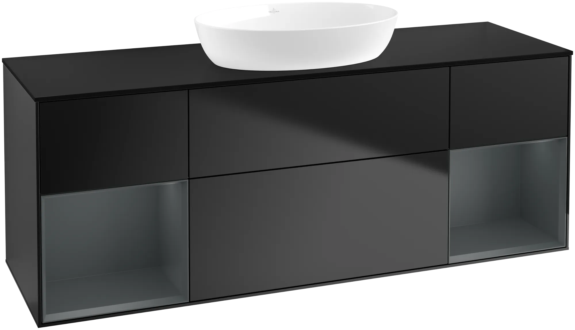 Bild von VILLEROY BOCH Finion Waschbeckenunterschrank, mit Beleuchtung, 4 Auszüge, 1600 x 603 x 501 mm, Black Matt Lacquer / Midnight Blue Matt Lacquer / Glass Black Matt #GD02HGPD