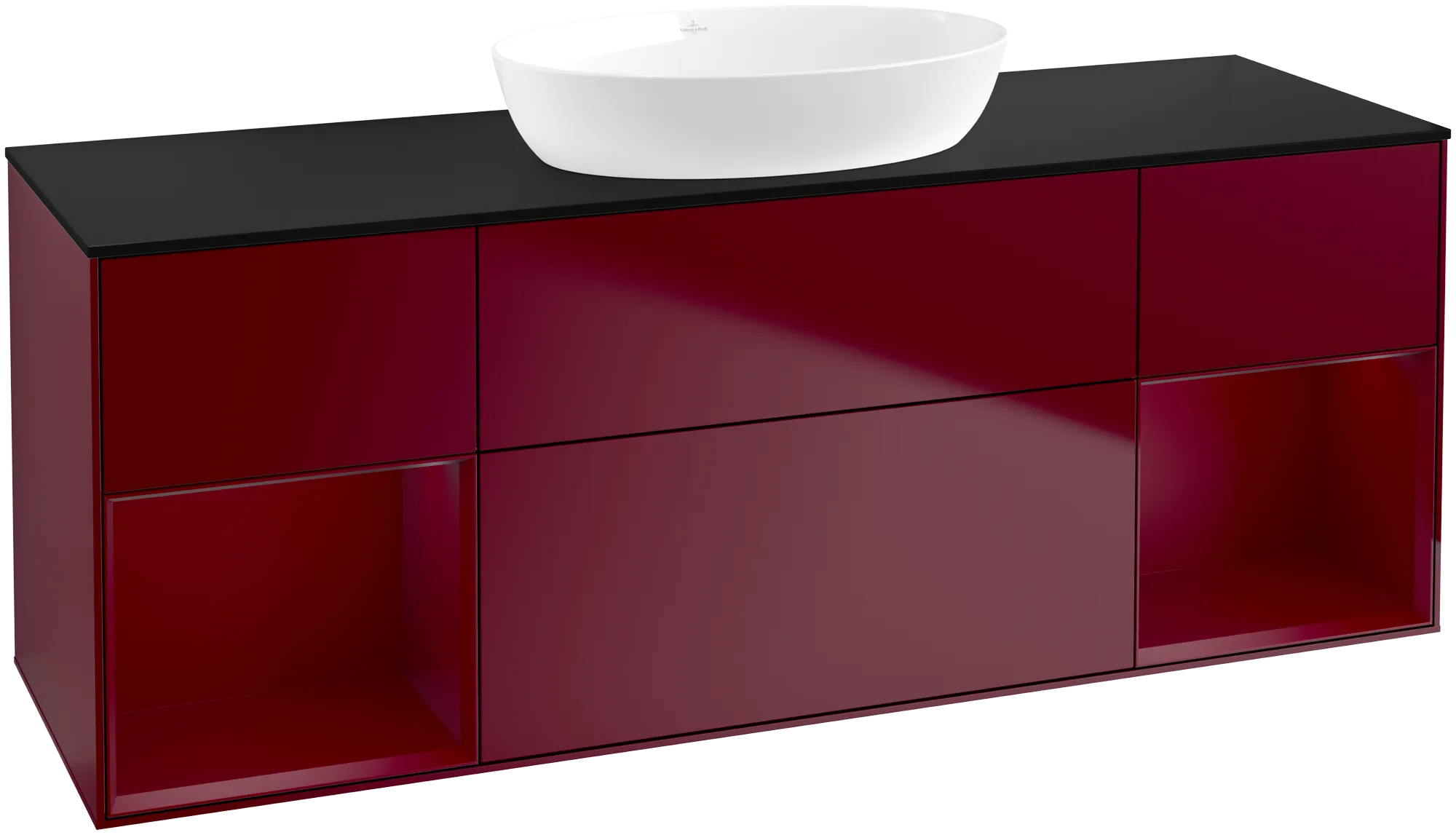 Bild von VILLEROY BOCH Finion Waschbeckenunterschrank, mit Beleuchtung, 4 Auszüge, 1600 x 603 x 501 mm, Peony Matt Lacquer / Peony Matt Lacquer / Glass Black Matt #GD02HBHB