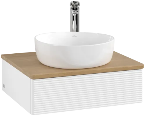 Bild von VILLEROY BOCH Antao Waschbeckenunterschrank, 1 Auszug, 600 x 190 x 500 mm, Front mit Struktur, White Matt Lacquer / Honey Oak #K07151MT